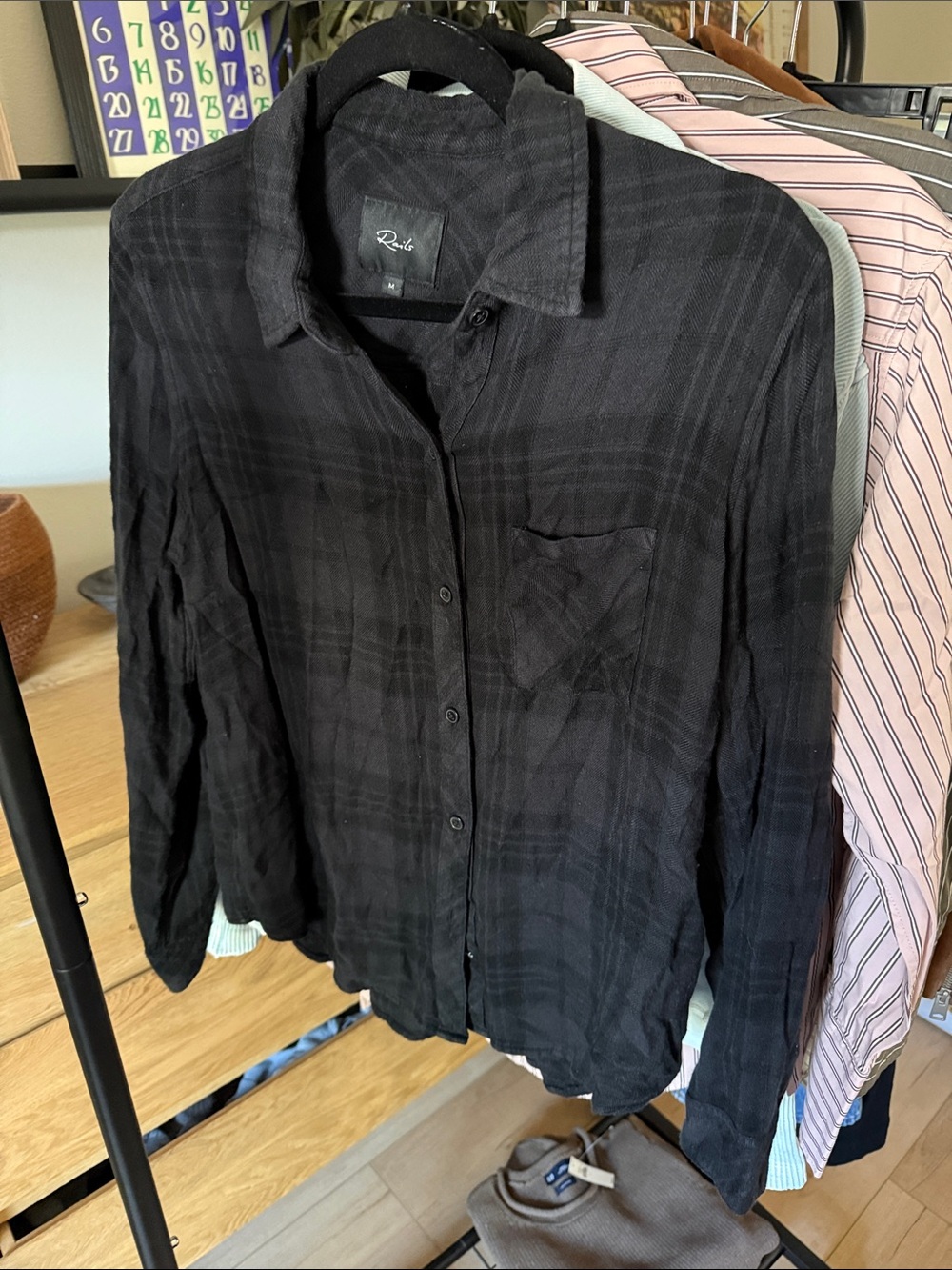 Rails Hunter Charcoal Black Plaid Button-Down Shirt